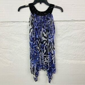 MIROA purple sheer leopard beaded halter sleeveless shirt size small